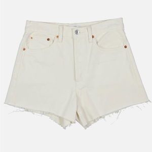 RE/DONE Womens High Rise Frayed Hem Denim Shorts